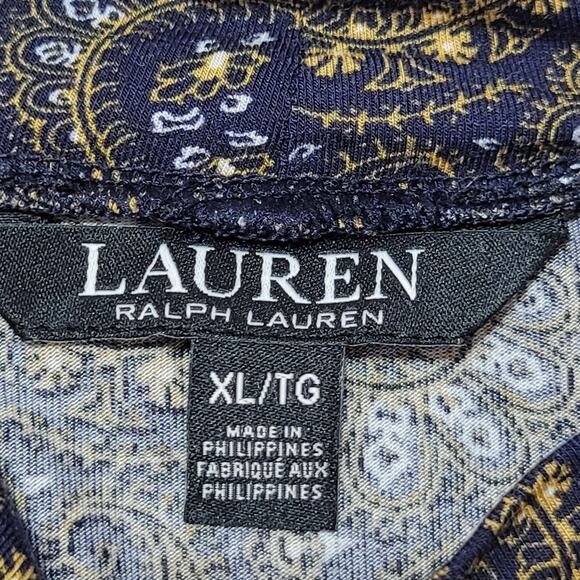 Lauren Ralph Lauren Fitted Paisley Knit Turtleneck Top Size XL Blue Multi Preppy - Picture 4 of 8